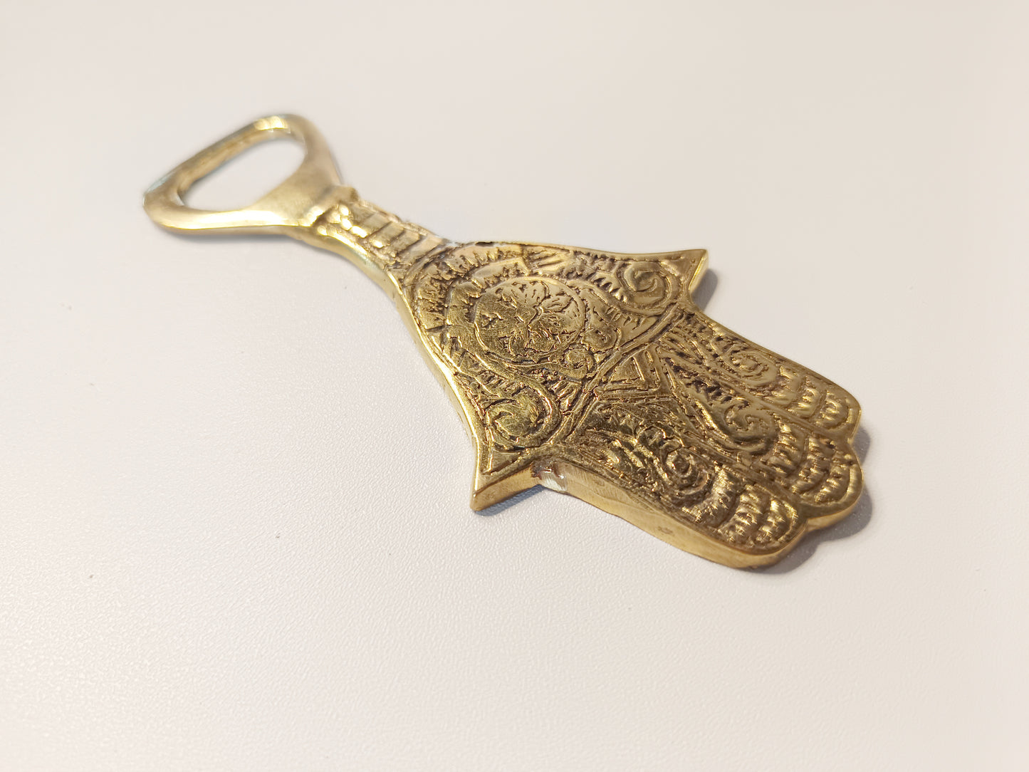 Hamsa hand brass bottle opener, antique brass protection sign beer cap opener