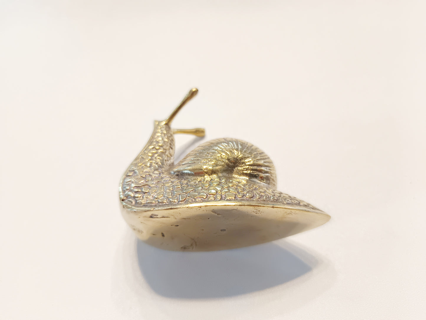 Snail brass figurine, antique brass slug miniature