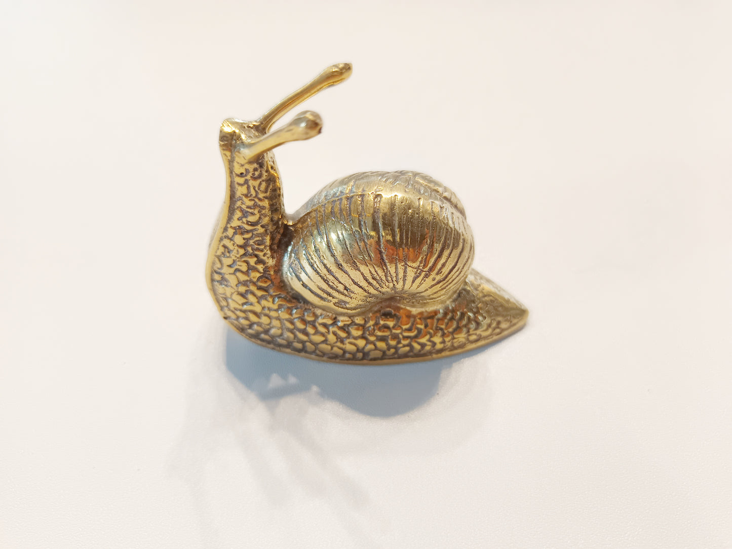 Snail brass figurine, antique brass slug miniature
