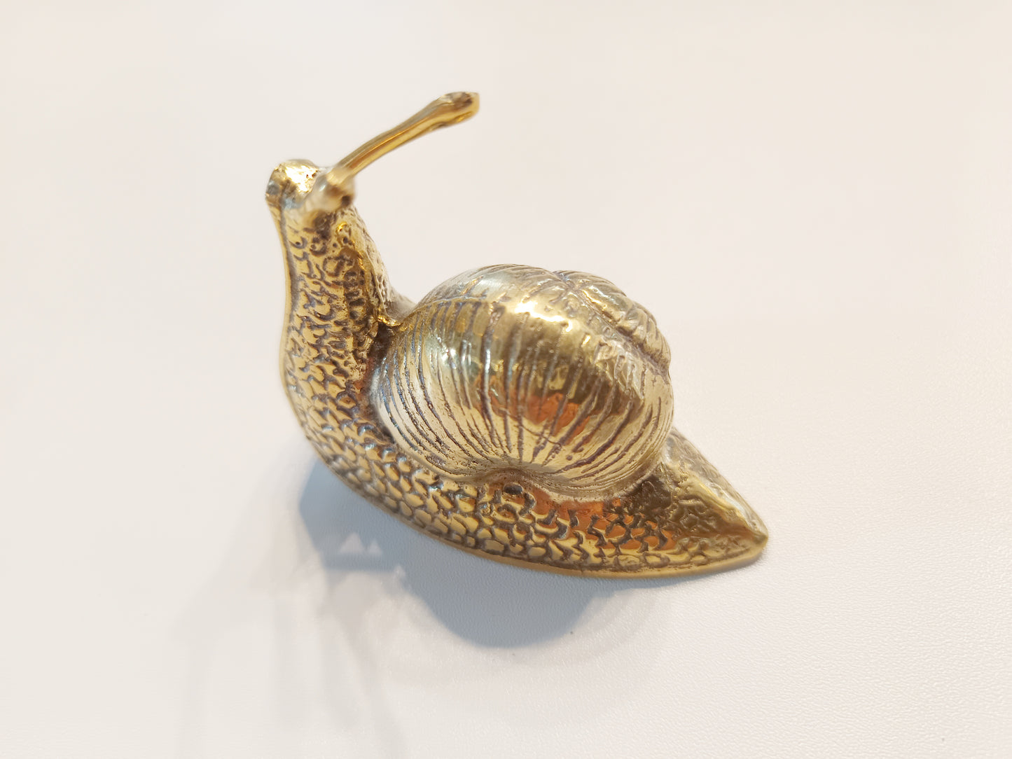 Snail brass figurine, antique brass slug miniature
