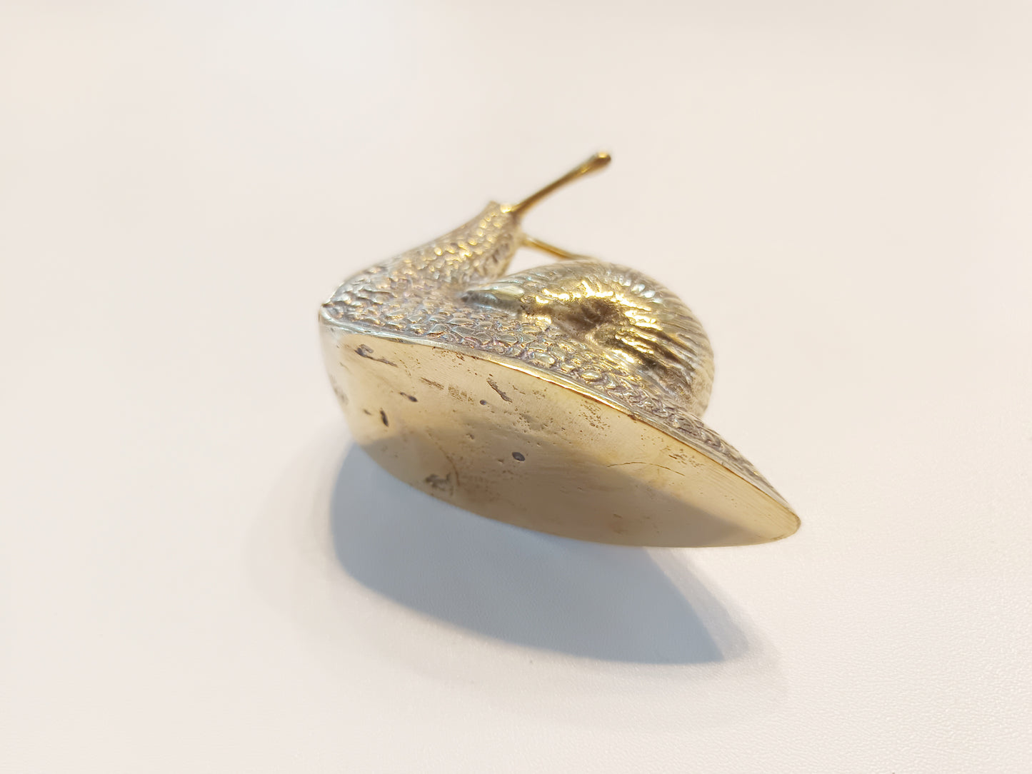 Snail brass figurine, antique brass slug miniature