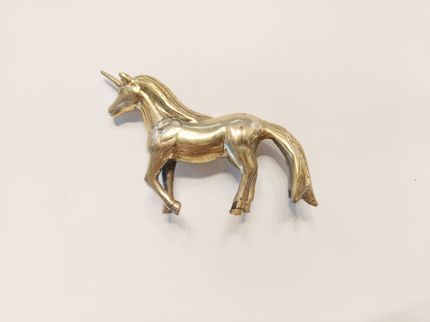 Unicorn brass figurine, antique brass horned horse miniature