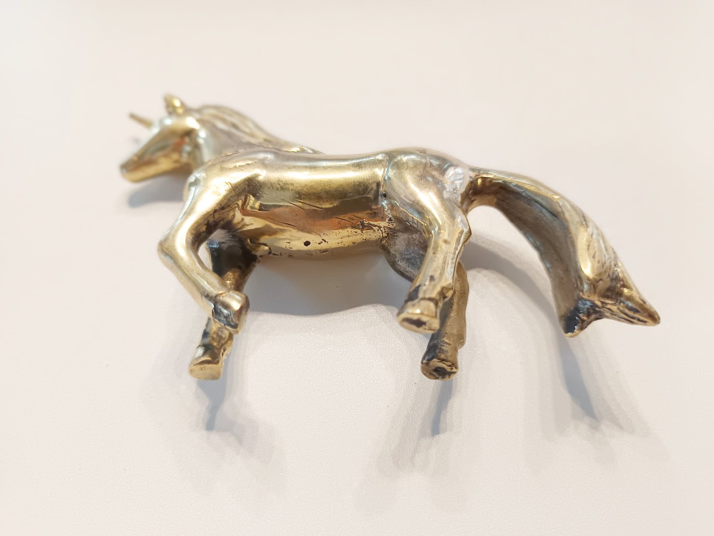 Unicorn brass figurine, antique brass horned horse miniature