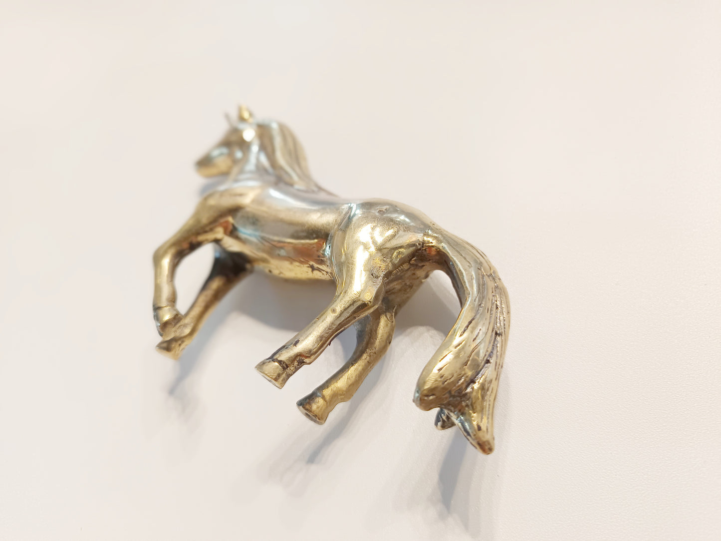 Unicorn brass figurine, antique brass horned horse miniature