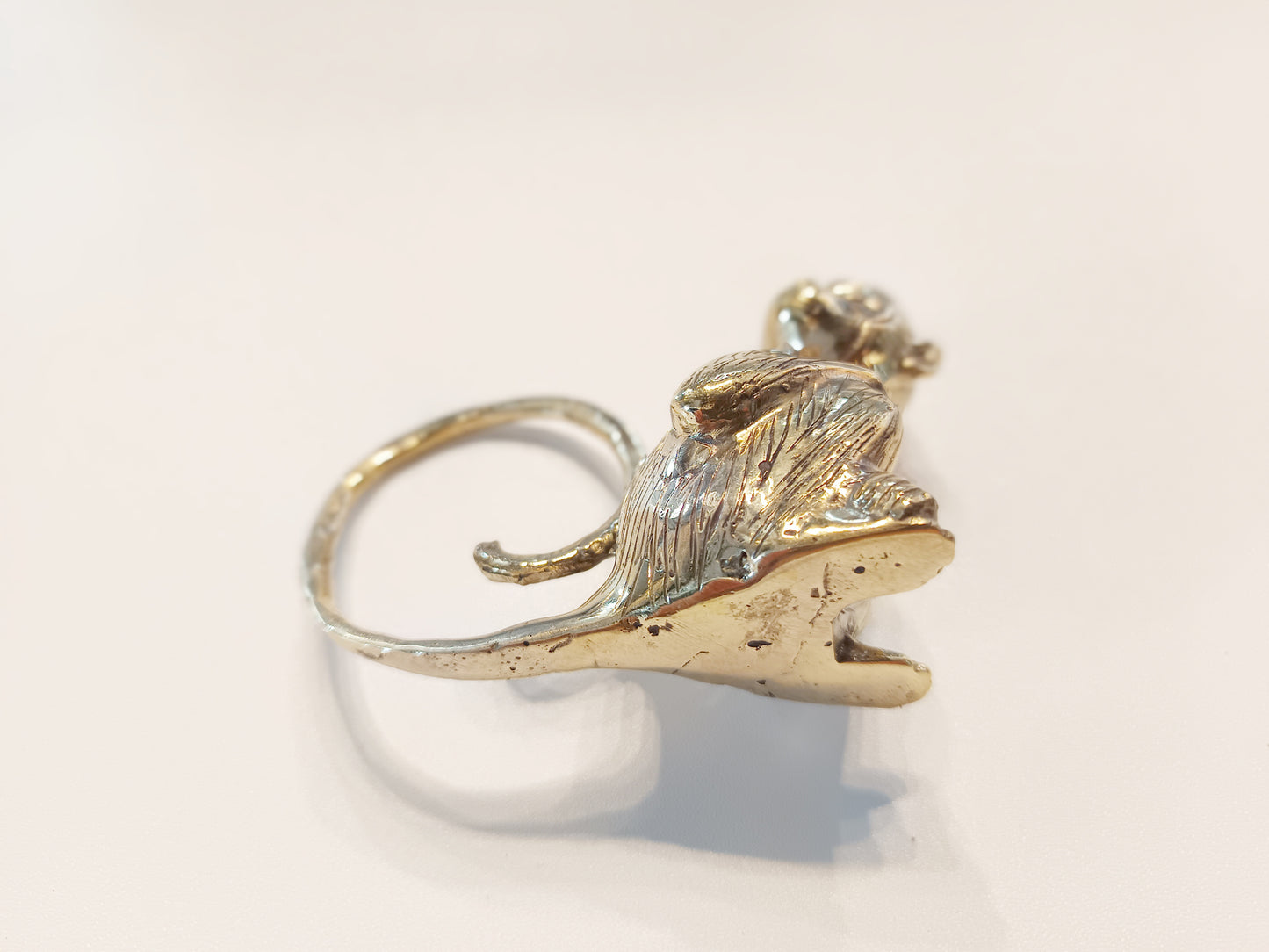 Monkey brass figurine, antique brass tailed ape miniature