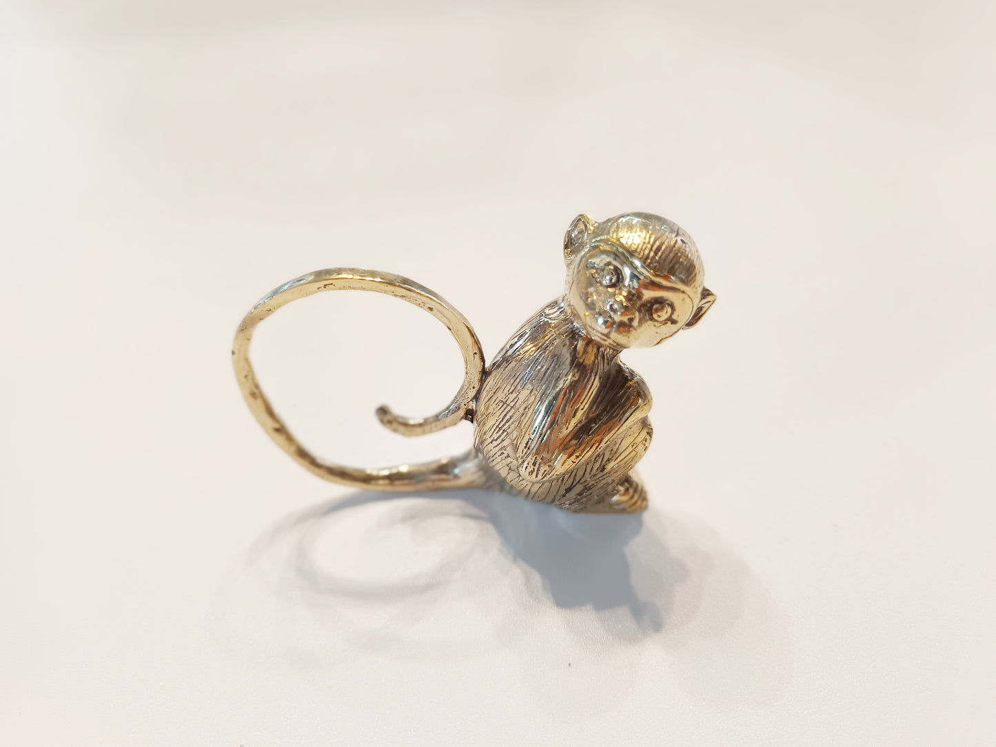 Monkey brass figurine, antique brass tailed ape miniature