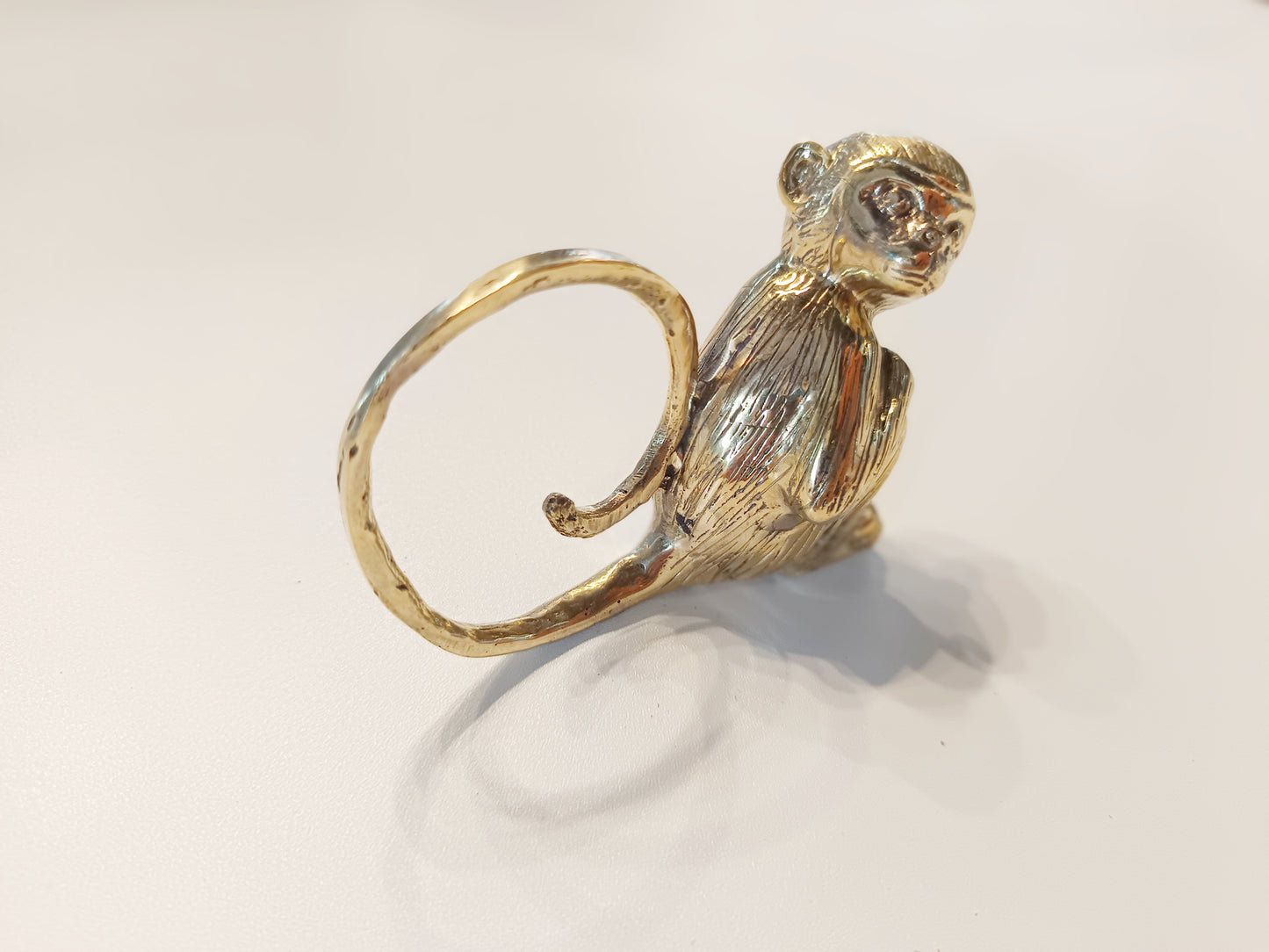 Monkey brass figurine, antique brass tailed ape miniature