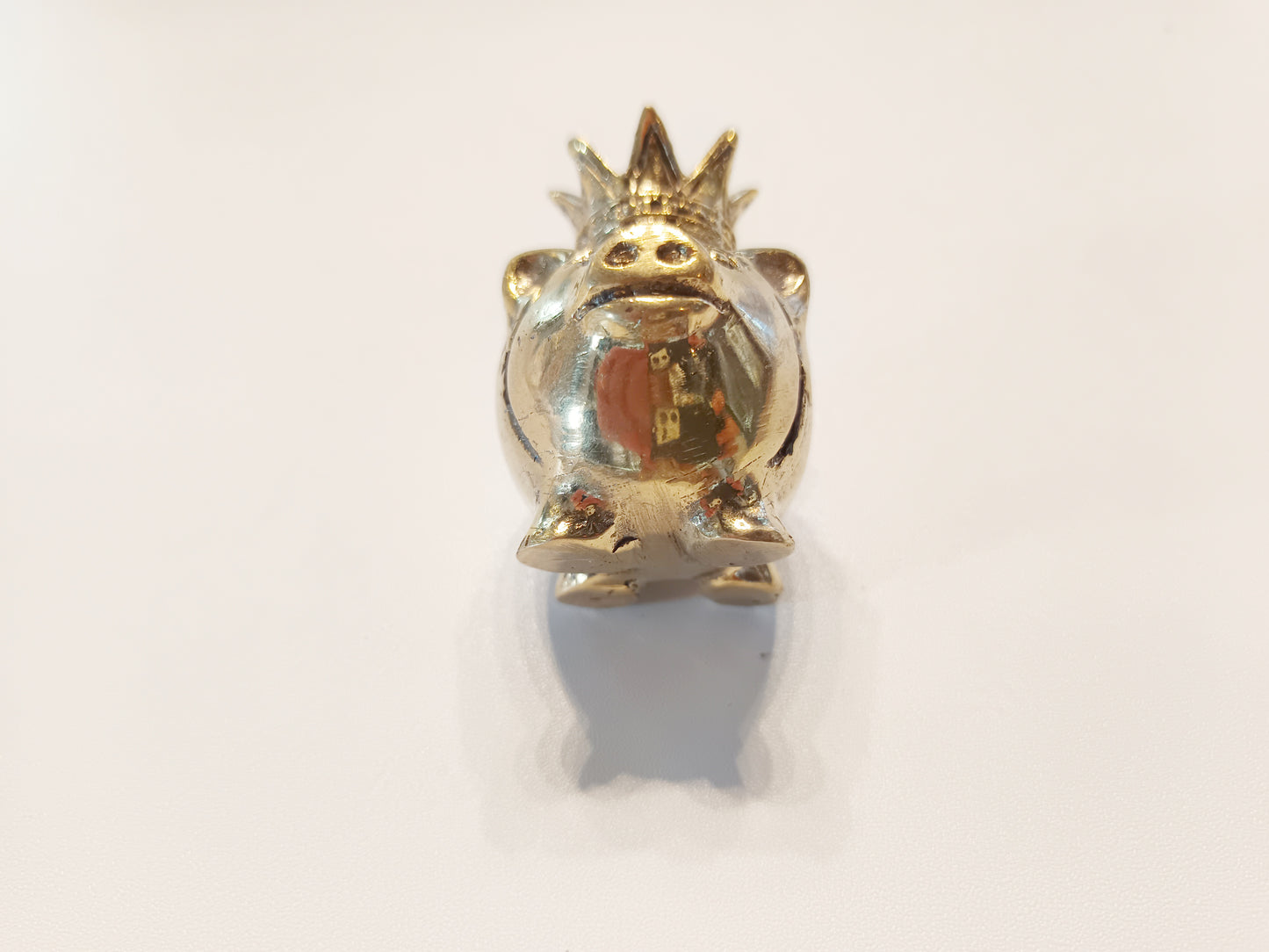 King pig brass figurine, antique brass crowned pig miniature.