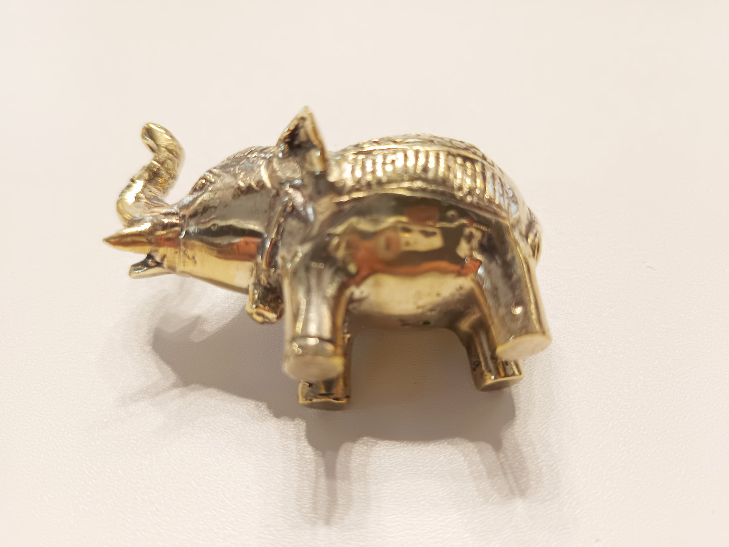 Elephant brass figurine, antique brass mammoth miniature.