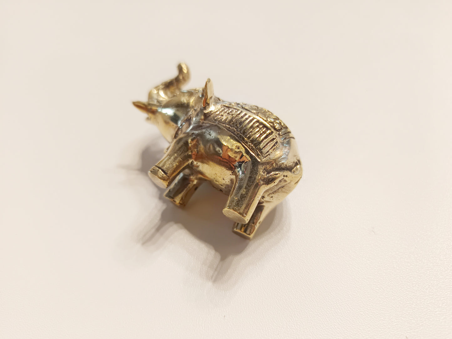 Elephant brass figurine, antique brass mammoth miniature.