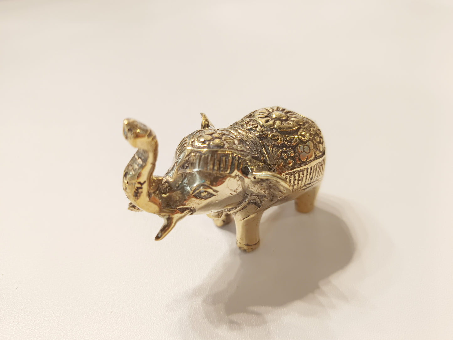Elephant brass figurine, antique brass mammoth miniature.