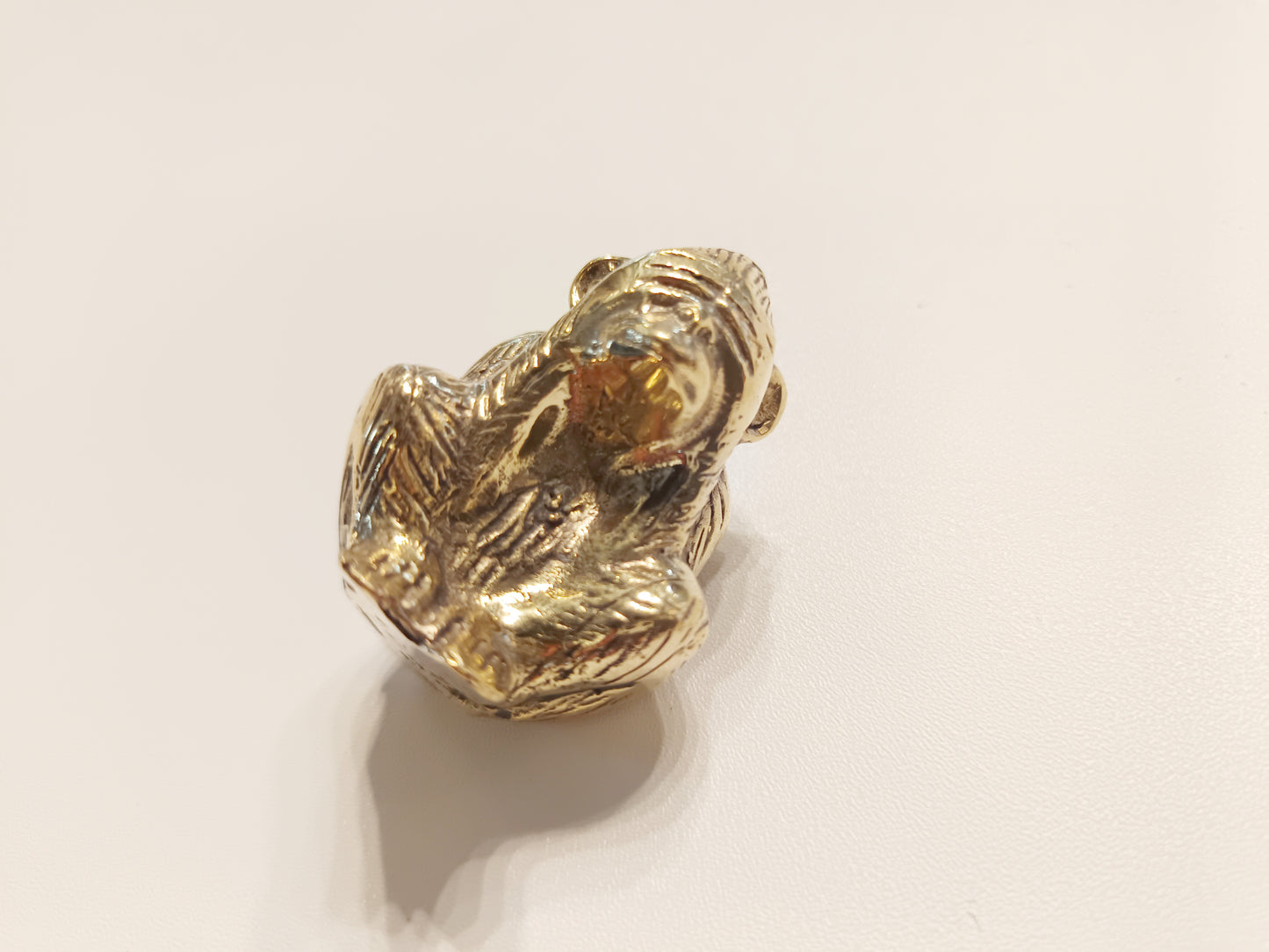 Covering eyes monkey brass figurine, antique brass speak no evil ape miniature.