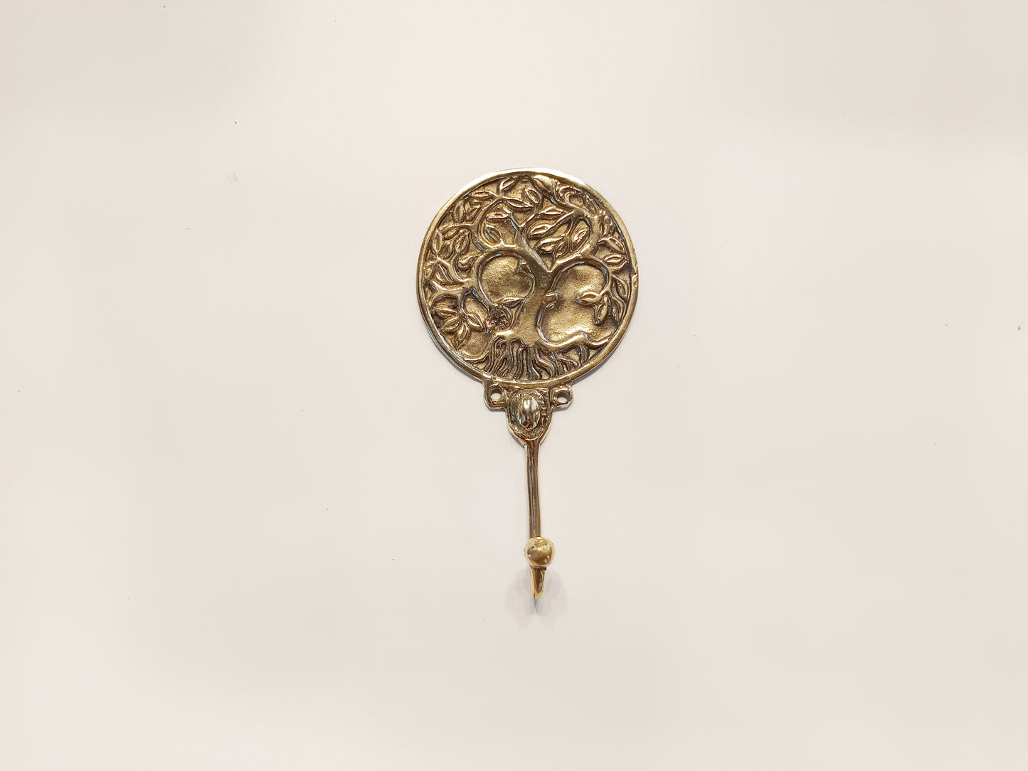 Round Yggdrasil tree brass wall hook, antique brass round sacred tree coat rack.