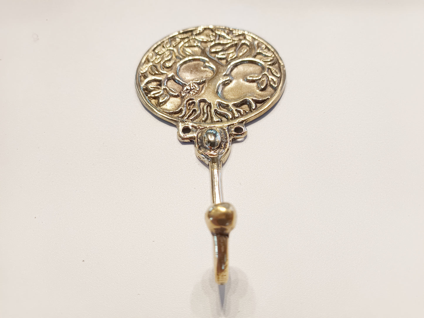 Round Yggdrasil tree brass wall hook, antique brass round sacred tree coat rack.
