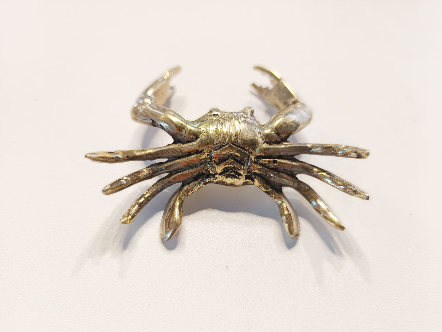 Crab brass figurine, antique brass spider sea crab miniature.