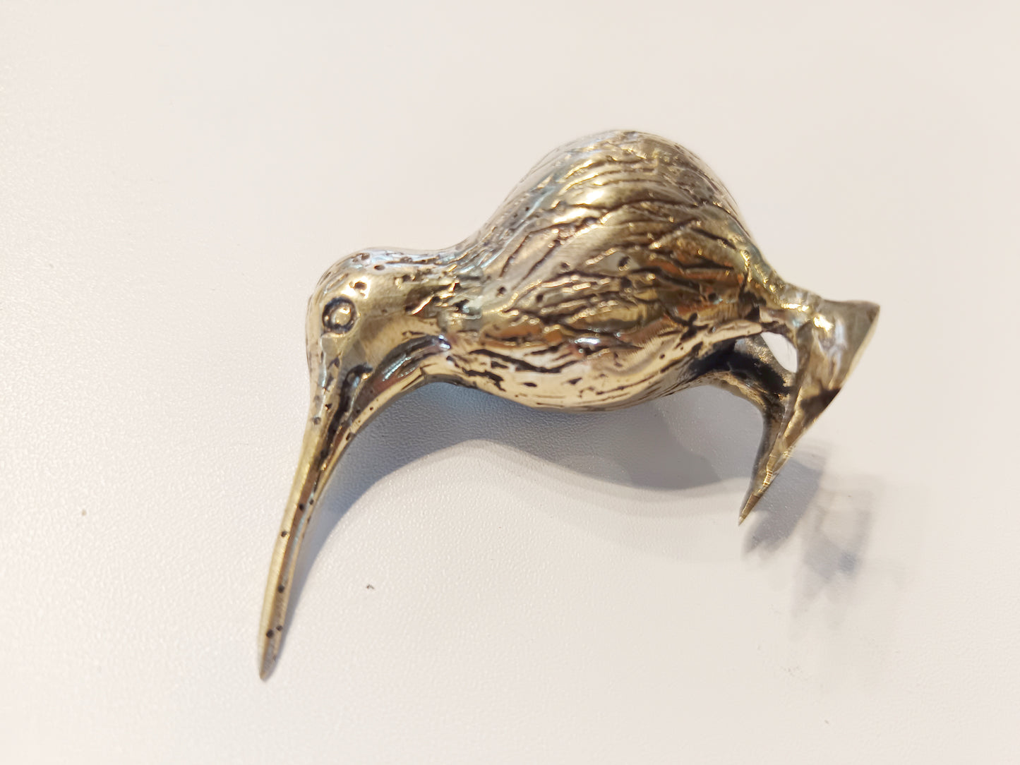Kiwi bird brass figurine, antique brass extinct bird miniature.