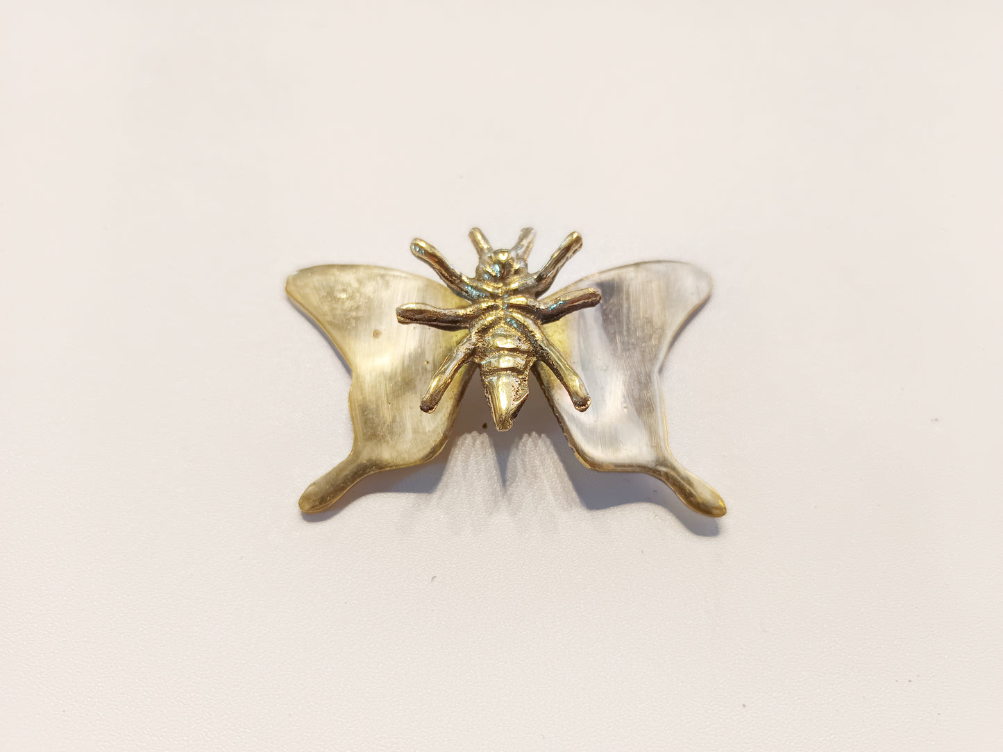 Fly brass figurine, antique brass flying insect miniature.