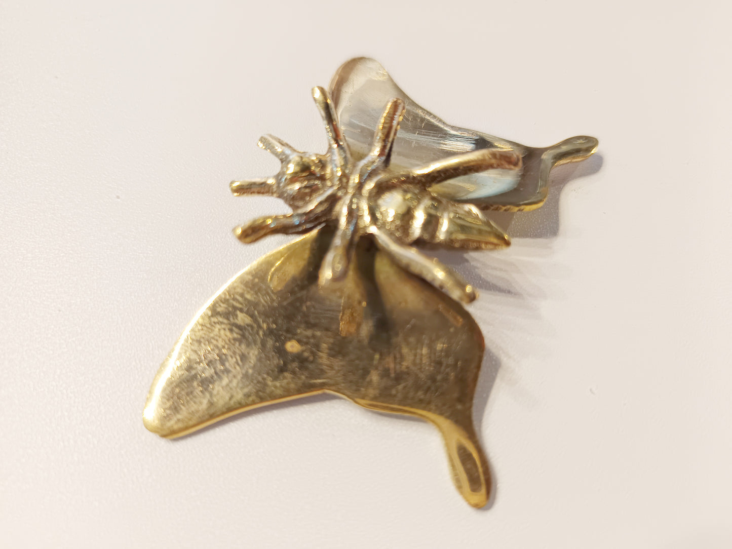 Fly brass figurine, antique brass flying insect miniature.