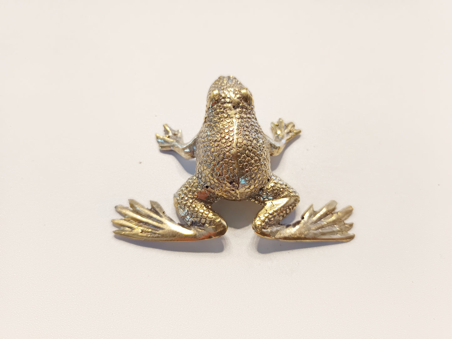Frog brass figurine, antique brass toad miniature.