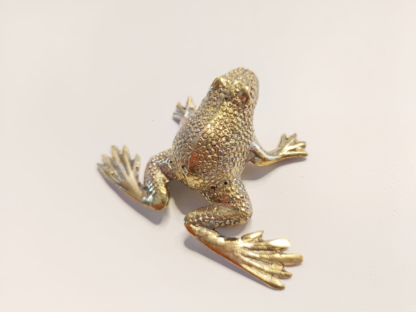 Frog brass figurine, antique brass toad miniature.
