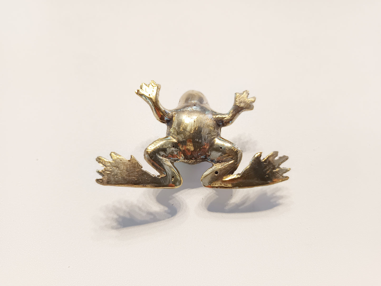 Frog brass figurine, antique brass toad miniature.