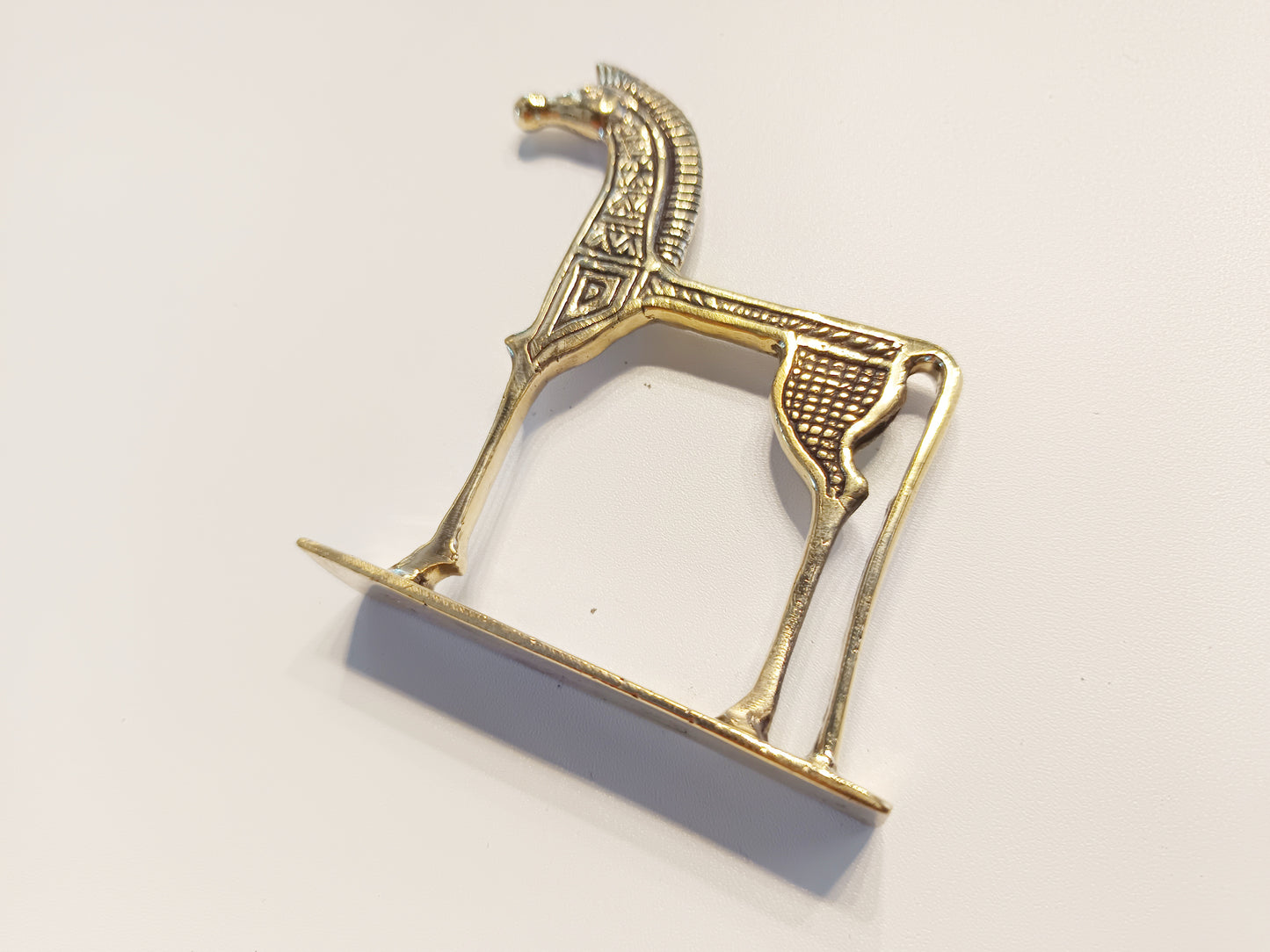 Trojan horse brass figurine, antique brass ancient war horse miniature.