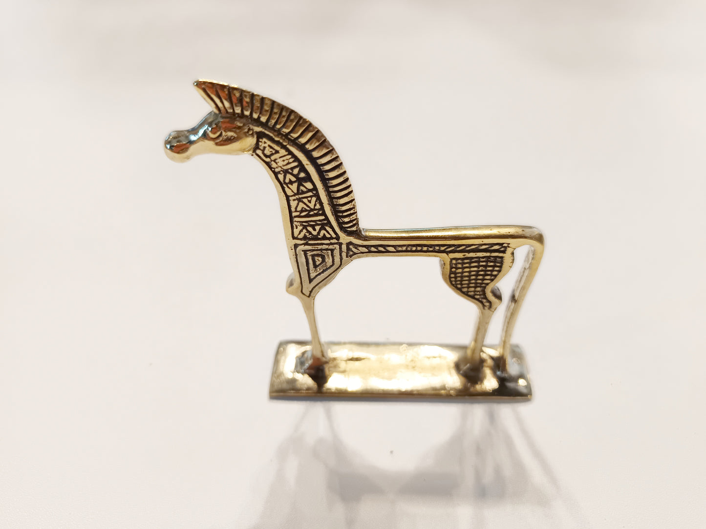 Trojan horse brass figurine, antique brass ancient war horse miniature.