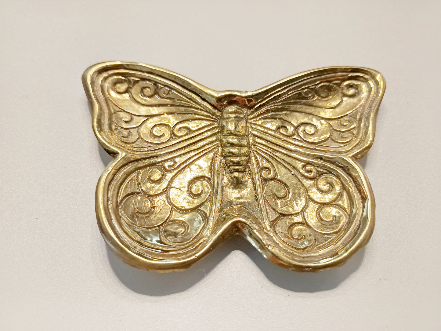 Butterfly brass ring dish, antique brass trinket plate