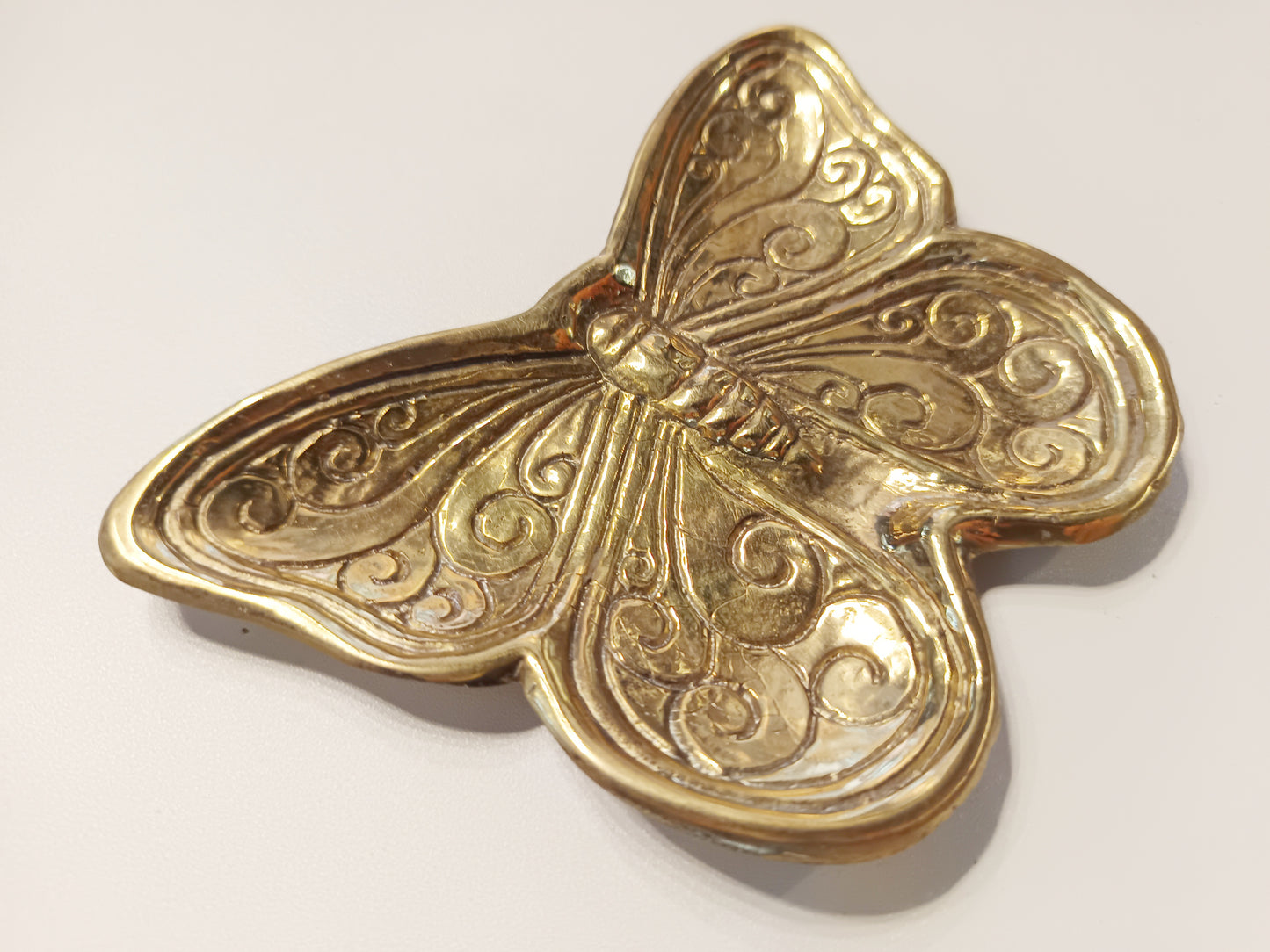 Butterfly brass ring dish, antique brass trinket plate