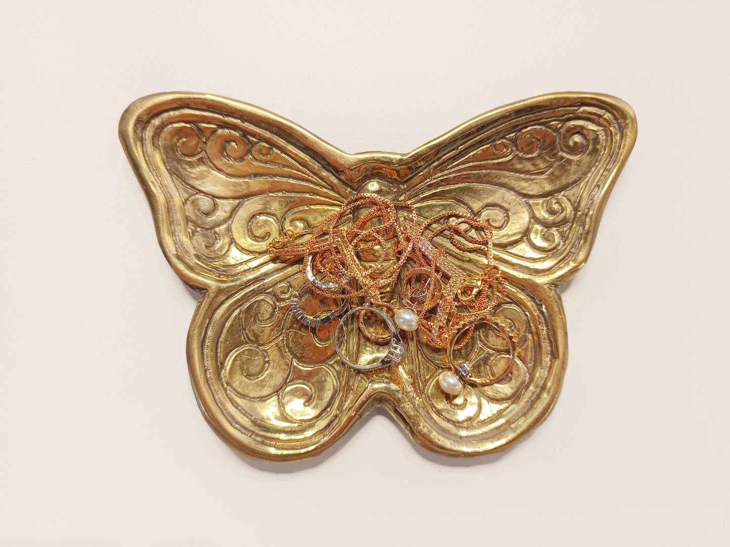 Butterfly brass ring dish, antique brass trinket plate
