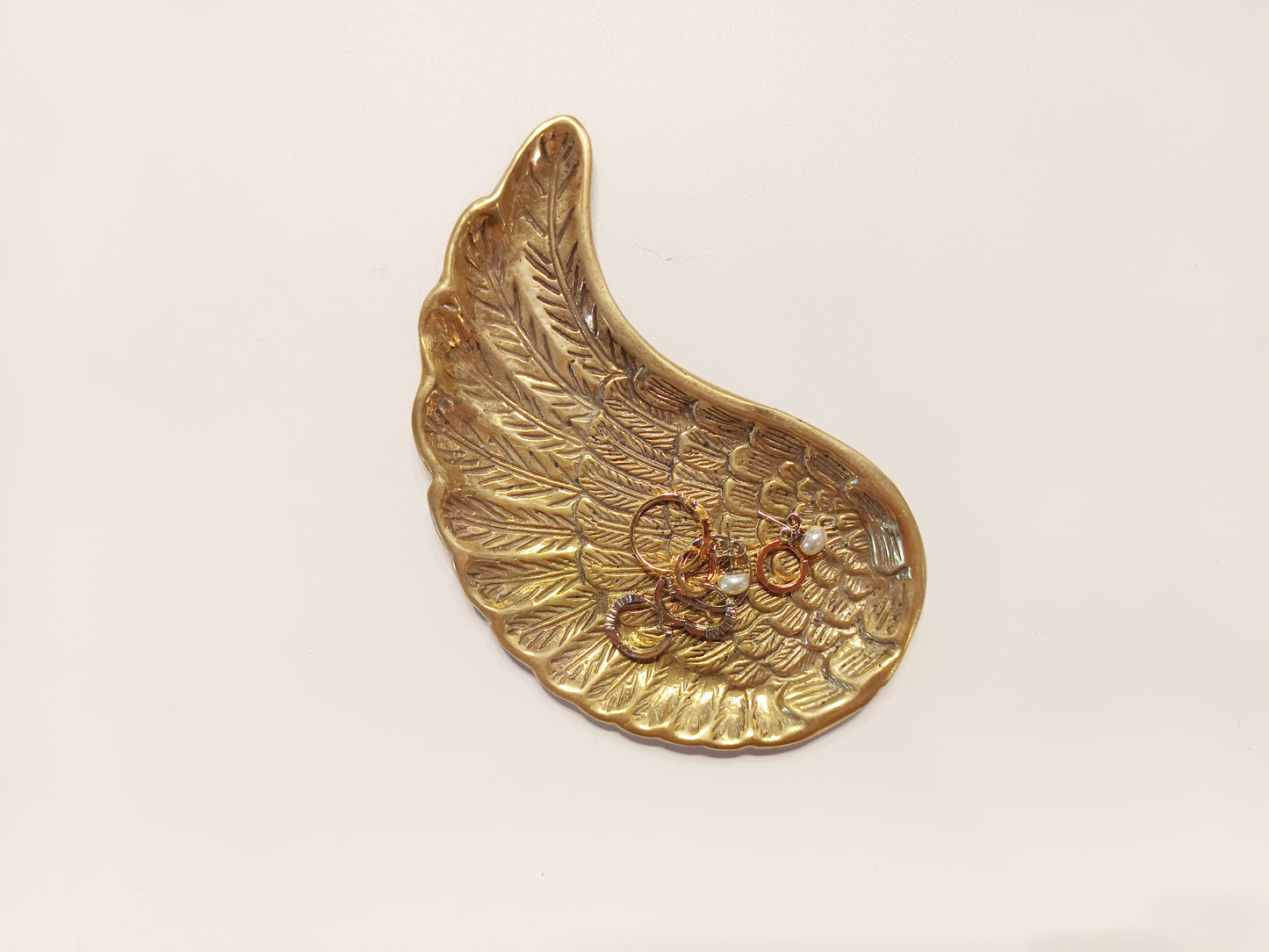 Wing brass ring dish, antique brass trinket plate.