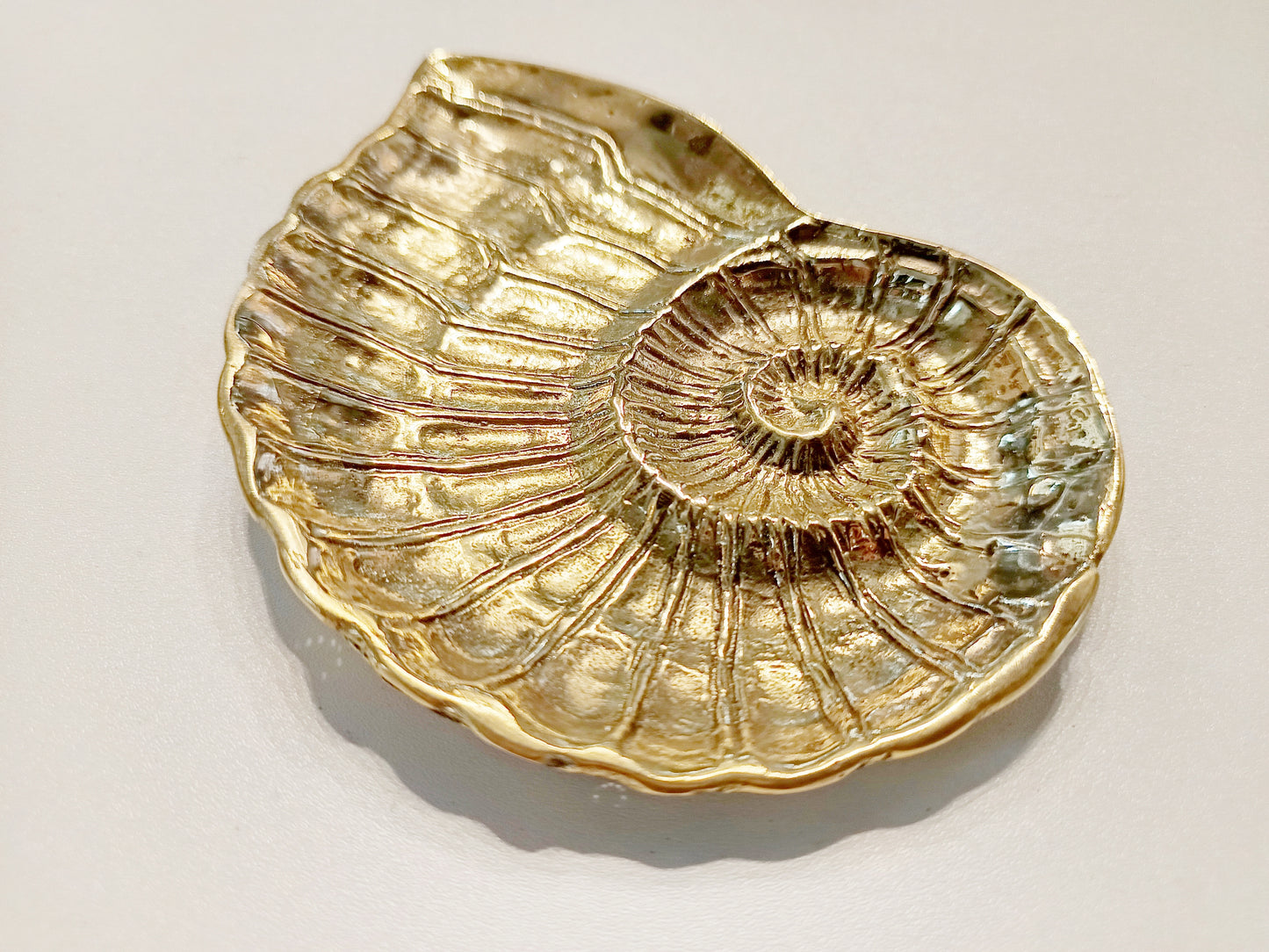 Ammonite brass ring dish, antique brass trinket plate.