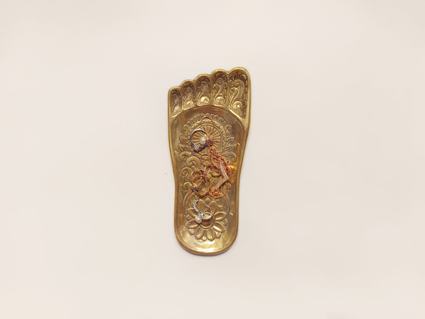 Feet sole brass ring dish, antique brass trinket plate.