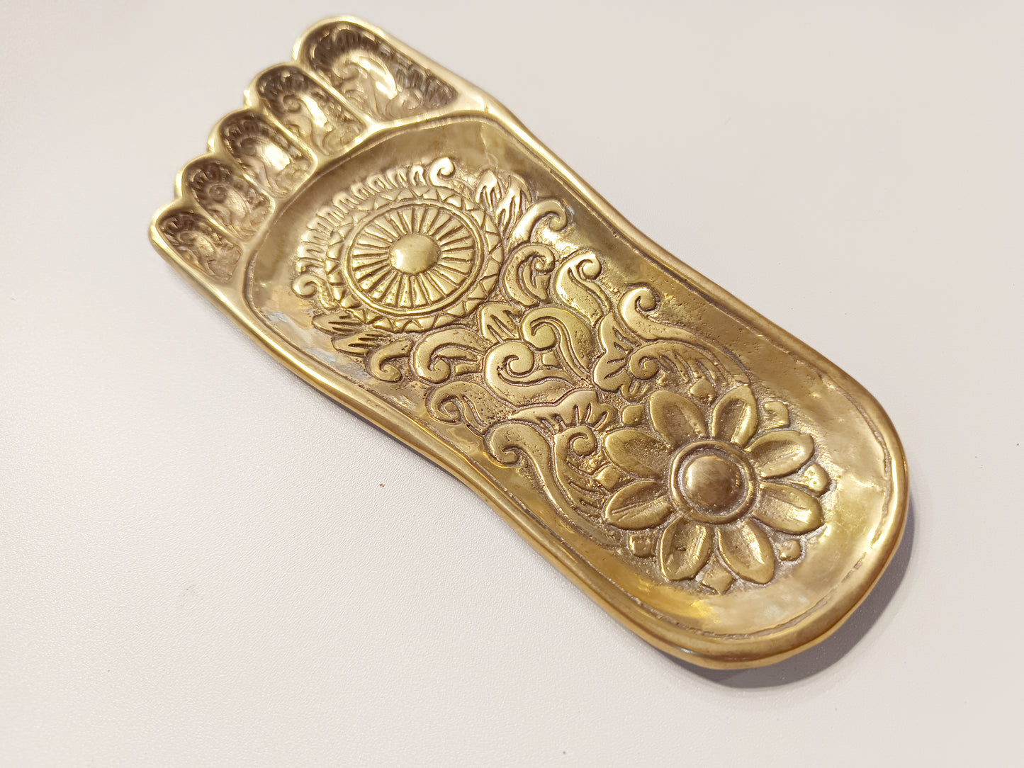 Feet sole brass ring dish, antique brass trinket plate.