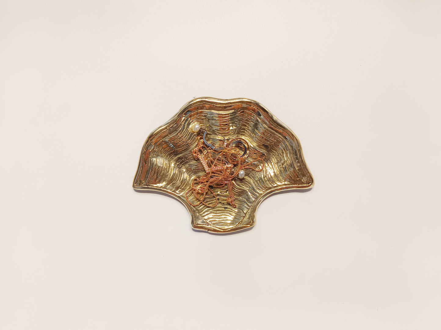 Clam brass ring dish, antique brass trinket plate.