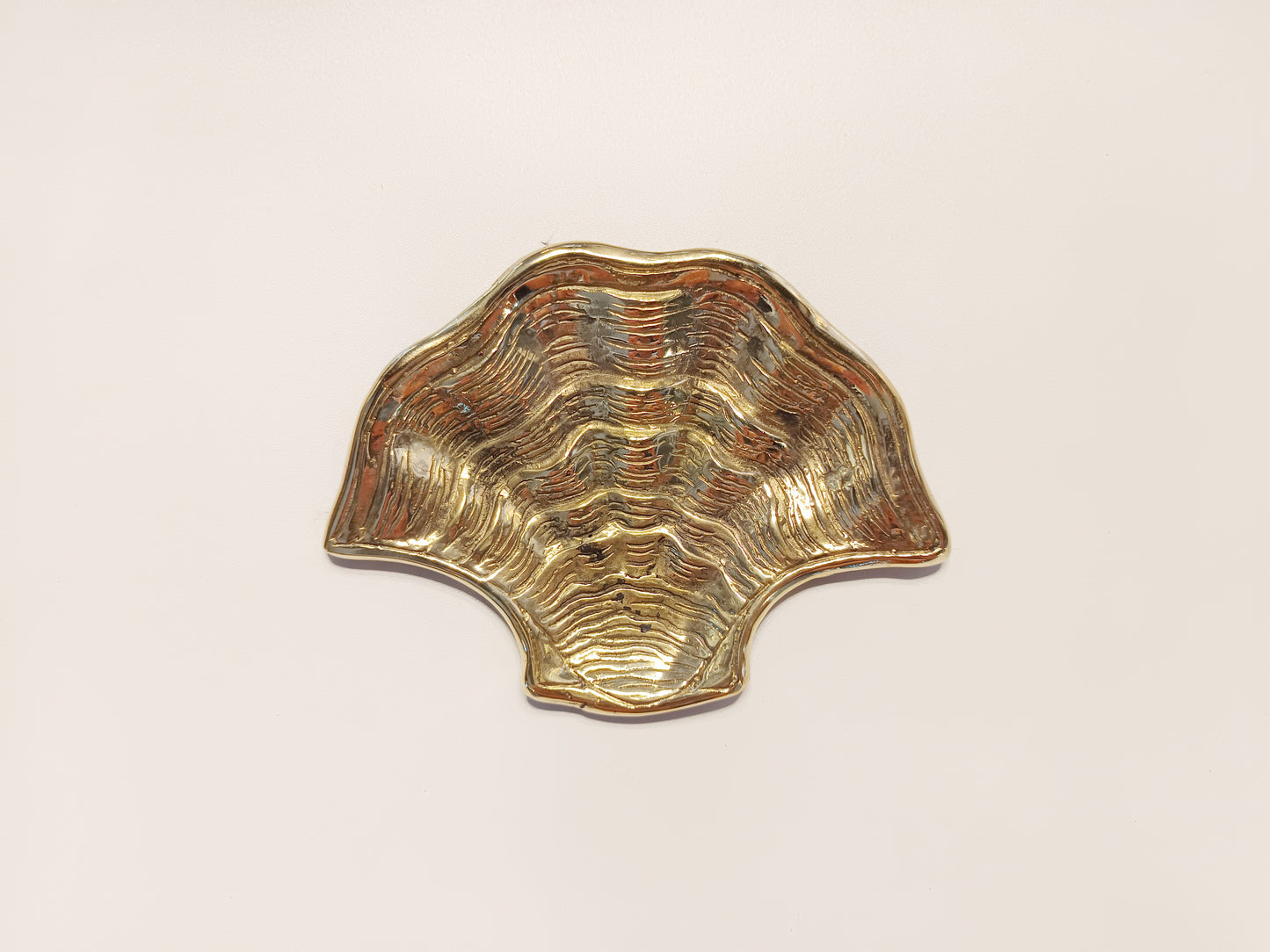 Clam brass ring dish, antique brass trinket plate.
