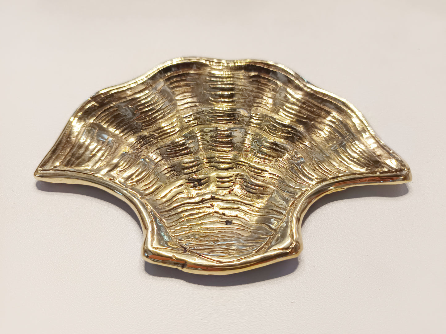 Clam brass ring dish, antique brass trinket plate.