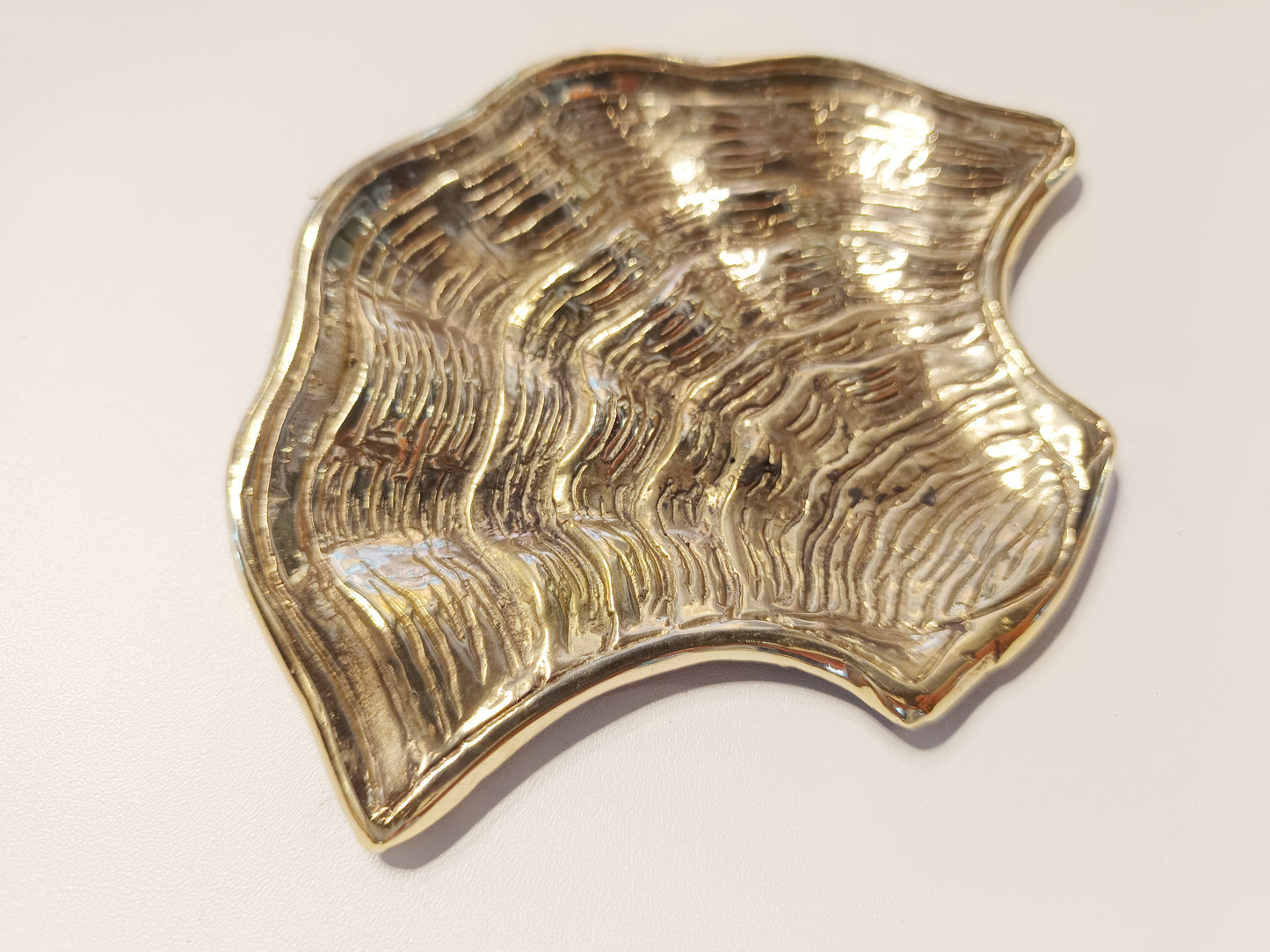 Clam brass ring dish, antique brass trinket plate.