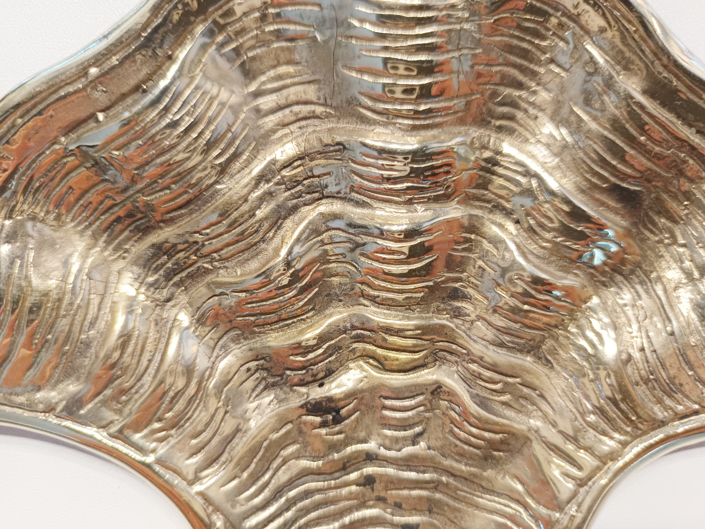 Clam brass ring dish, antique brass trinket plate.