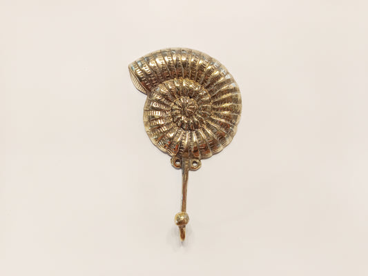 Ammonite brass wall hook, antique brass sea shell coat rack