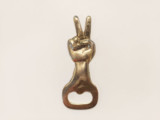 Peace sign brass bottle opener, antique brass victory sign beer cap opener