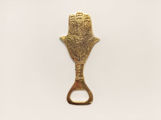 Hamsa hand brass bottle opener, antique brass protection sign beer cap opener