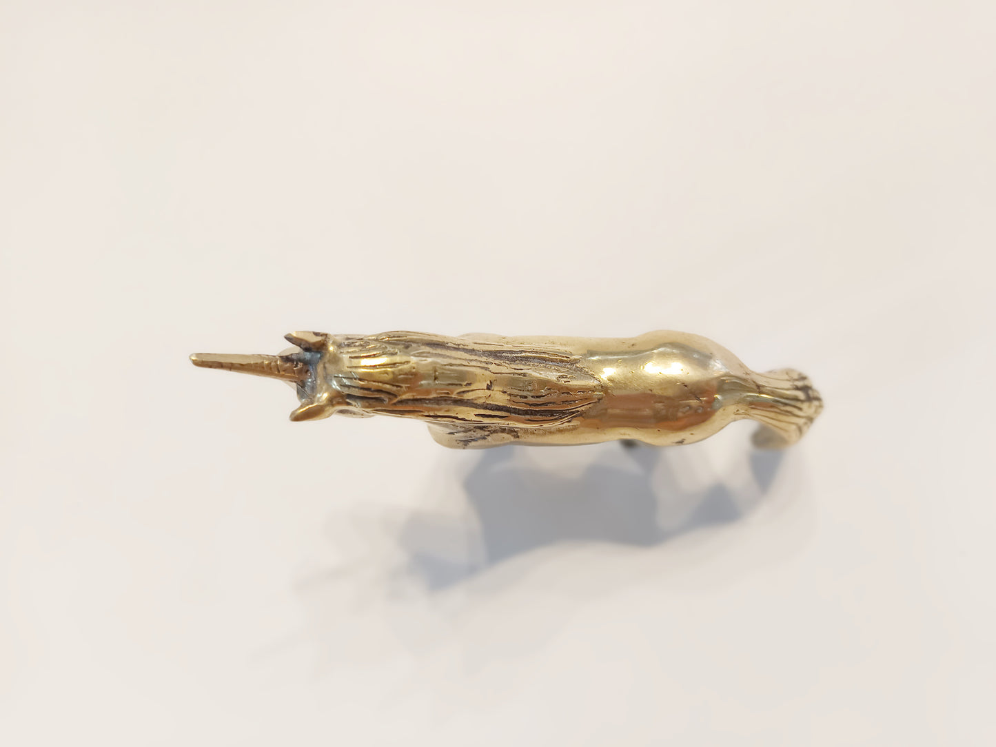 Unicorn brass figurine, antique brass horned horse miniature