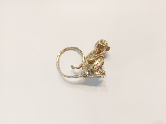 Monkey brass figurine, antique brass tailed ape miniature