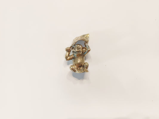 Monkey brass figurine, antique brass ape with leaf miniature