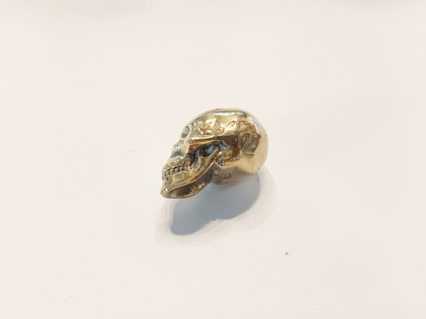 Skull brass figurine, antique brass cranium miniature