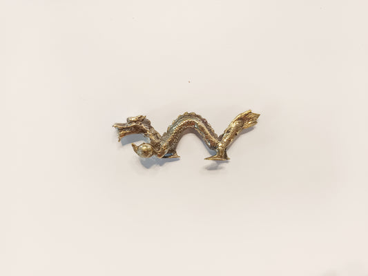 Dragon brass figurine, antique brass eastern dragon miniature.
