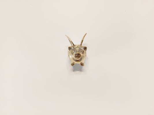 Flying pig brass figurine, antique brass winged pig miniature.