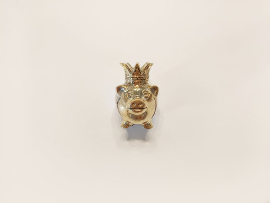King pig brass figurine, antique brass crowned pig miniature.