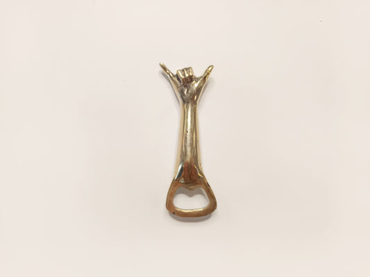 Hang loose brass bottle opener, antique brass shaka sign beer cap opener.